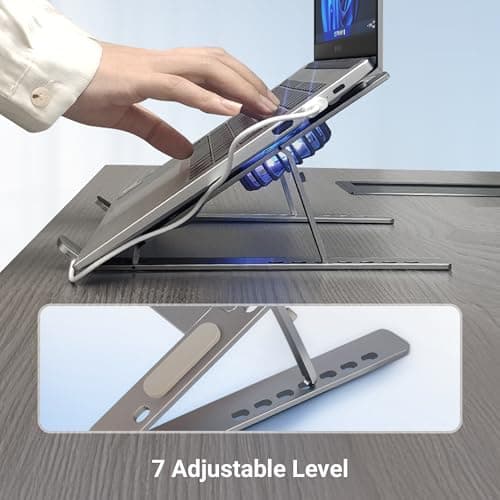 Zebronics Laptop Stand with Fans, Up to 17 inch Laptop, 2X RGB Fans + Speed Controller, 58CFM Airflow, 7 Level Adjustable, Foldable, Type-C Port, Anti-Slip Silicone Pad, Anti-Rust (NS6000) 4