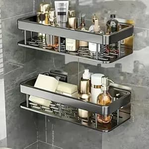 Hallstatt Self Adhesive Bathroom Shelf for Wall Shelf Organizer Wall Mounted Bathroom Shelves Rack Holder Stand for Bathroom Accessories Organiser Without Drill (Multi, Pack of 2)