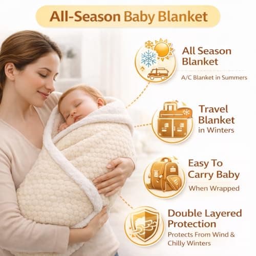 First Kick Premium Baby Blanket 100×75 cm – Ultra Soft Flannel Sherpa Newborn Blanket for Winter, AC, Stroller, Crib, Travel (0-12 Months) 2