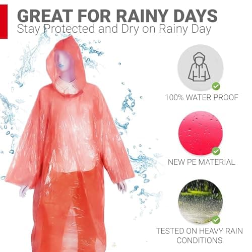 STP Limited Disposable Rain Poncho with Hood – Yellow, 1 Pack | Clear, Unisex, One Size Fits Most - Lightweight Waterproof for Travel, Camping, Outdoor Events – Emergency Rainwear for Men & Women 3