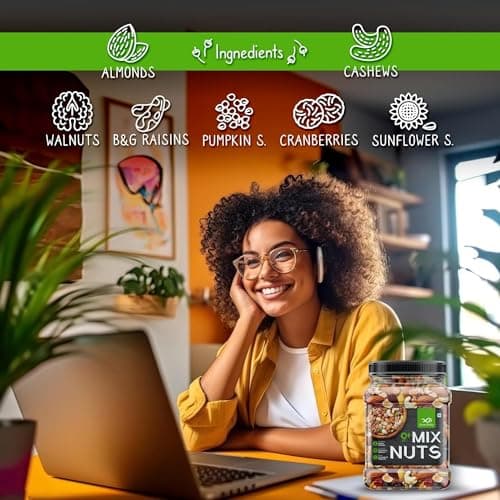 GreenFinity Healthy Nutmix 500 Gram | Jar Pack | Dried Almonds, Black Raisins, Cashewnuts, Cranberries, Green Raisins, Walnut Kernels & Many More 5