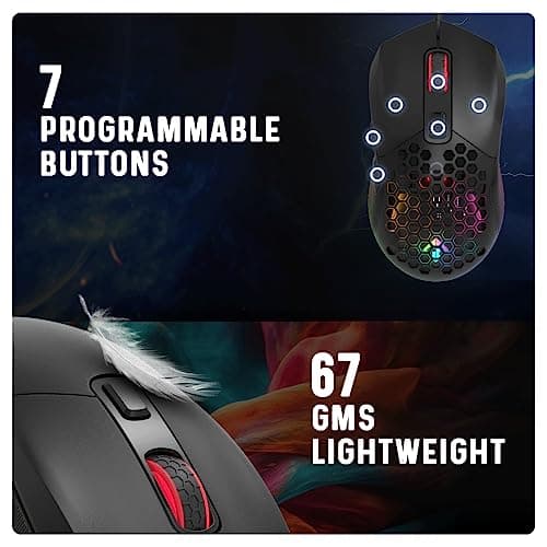 Cosmic Byte Firestorm RGB Wired Gaming Mouse, 67 Grams, 12400DPI, 1000Hz Polling, Pixart 3327 Sensor, 10M Switches, Paracord Cable, Software Support Upgraded PTFE Feet (Black) 2