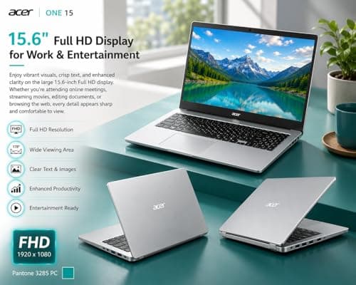 Acer One 15 Smart Laptop AO15-41M-G2 | AMD Ryzen 3 7320U | AMD Radeon 610M Graphics | 8GB LPDDR5 RAM | 256GB NVMe SSD | 15.6" FHD Display | Windows 11 Home + MS Office | Silver 5