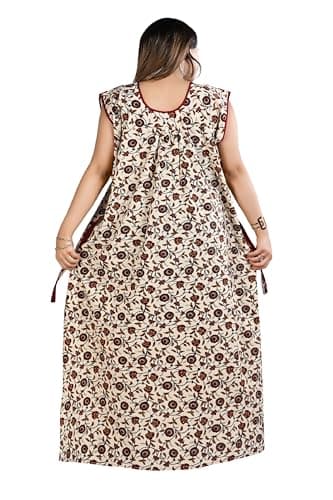 Bejod's Collection Women Sleeveless Cotton Nighty Maxi | Plus Size Full Length Nightwear Night Gown XXL to 4XL Best for Summer Off White 2