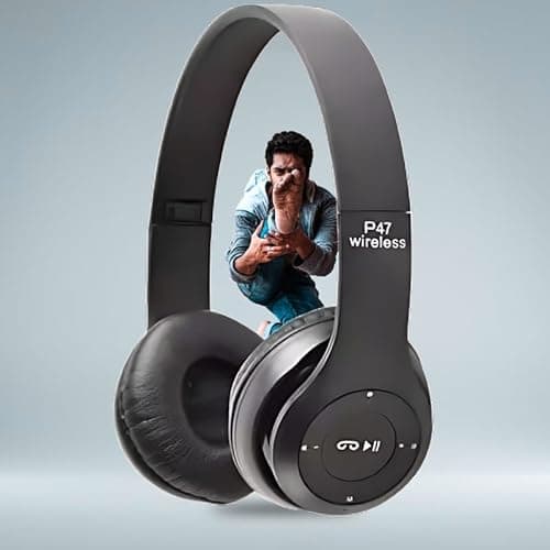 P47 Wireless Over Ear Headphones Bluetooth with Mic (Black)
