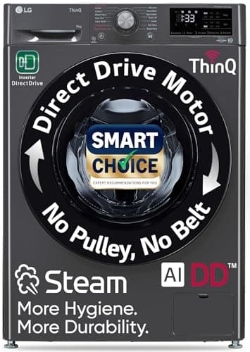 LG Smart Choice, 9 Kg, 5 Star, AI Direct Drive Technology, Steam, 6 Motion DD & Wi-Fi Fully-Automatic Front Load Washing Machine (FHP1209Z5M, Intelligent & Convenient Fabric Care, Middle Black)