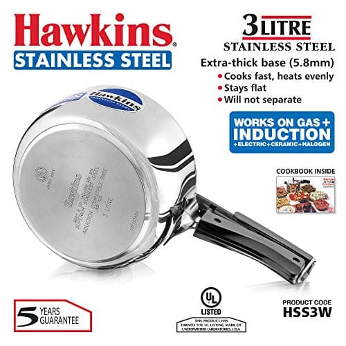 Hawkins 3 Litre Inner Lid Pressure Cooker, Stainless Steel Cooker, Induction Cooker, Silver (HSS3W) 2