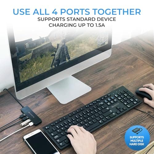 Amkette 4 Port Superspeed USB Hub 3.0 for PC/Laptops, Portable Data Hub with Hi-Speed Data Transfer Up to 5 GBPS, Charging Function| Strong and Durable, Power Supply Port and 80 cm Long Cable (Black) 5
