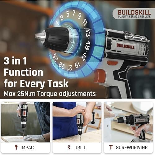 BUILDSKILL 21V Cordless Drill Machine for Home Use | Impact Drill with 10MM Keyless Chuck | 1.5 Ah Single Battery | Charger | Variable Speed | LED Light | Forward & Reverse Motion | 6 Months Warranty 5