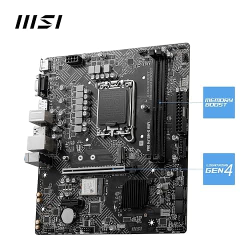 MSI PRO H610M-G WiFi Motherboard – Micro-ATX, Supports 12th/13th/14th Gen Intel Core Processors, LGA 1700 Socket, DDR5 Memory Boost 5600MHz/MAX, PCIe 4, 1G LAN, M.2 Slots, USB 3.2, Wi-Fi 6E 3