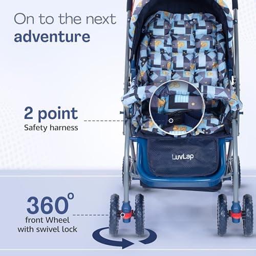 LuvLap Starshine Baby Stroller/Pram for 0 to 3 Years, New Born/Toddler/Kid, Lightweight,Adjustable backrest, 360° Swivel Wheel, Large Storage Basket, Reversible Handlebar (Blue) 6