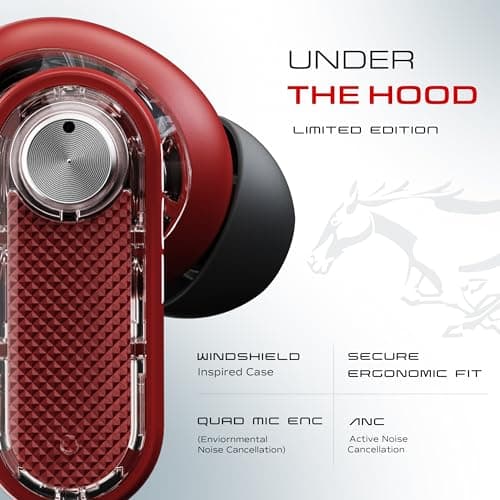 GOBOULT Mustang Sprint in Ear TWS Earbuds with 60H Playtime, Amp App Support, 32dB Active Noise Cancellation, Quad Mic ENC, Dual Device Pairing, 10mm Driver, BTv 6.0 Wireless (Blaze Red) 2