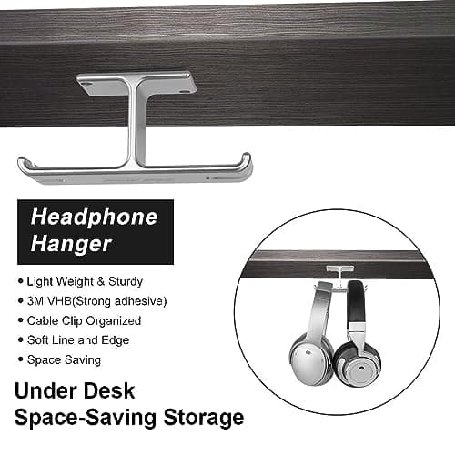 OIVO INDIA Aluminum Headphone Hanger, Gaming Headset Headphone Hook Holder Mount Under Desk with Cable Organizer for All Headphones (Silver) 5