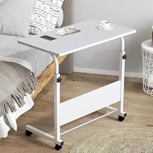 Torche ironwood Multipurpose Height Adjustable Movable Table for Computer & Laptop Table with Wheels (Small-Pearl White)