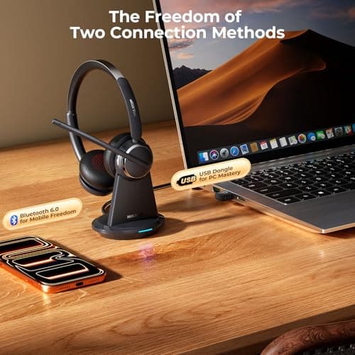 Waxop Wireless Headset with Mic for Work, Bluetooth Headset with Microphone (Noise Cancelling & Mute Button), Wireless Headphones with Mic for Work from/Office/Call Center/Computer/Teams/Zoom 2
