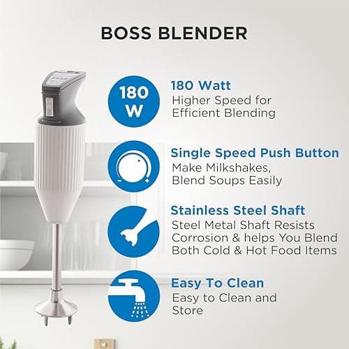 BOSS E111 Portable Hand Blender 180 Watt | Easy to Clean and Store | ISI-Marked, Grey 2