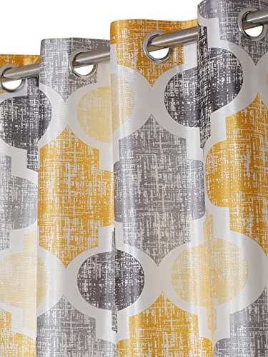 Home Sizzler 2 Pieces Moroccan Motif Eyelet Glace Cotton Door Curtains - 6 Feet, Yellow 2