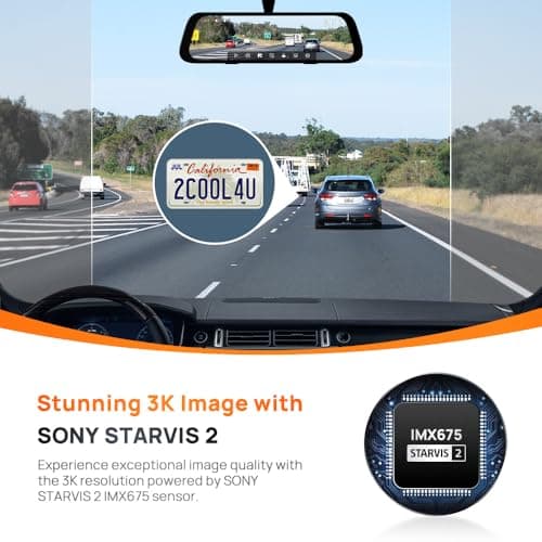 70mai S500 Rearview Mirror DashCam, 3K 1944P Front & FHD Rear, STARVIS 2 with Dual HDR, 9.35” IPS Touch Screen, G-Sensor, WiFi, Super Capacitor, Optional Parking Mode (S500) 2