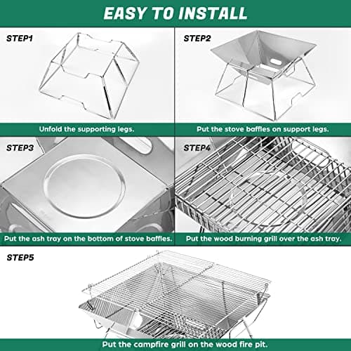 Odoland Folding Campfire Grill, Camping Fire Pit, Outdoor Wood Stove Burner, 304 Premium Stainless Steel, Portable Camping Charcoal Grill with Carrying Bag for Backpacking Hiking Travel Picnic BBQ 5