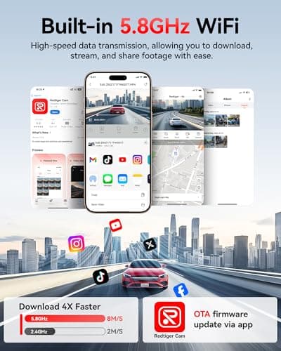 REDTIGER A4 4K+1080P Dual Dash Cam for Car, Clear Night View, 5.8GHz WiFi with App Control, GPS Tracking, Voice Control, Smart Touchscreen, 64GB Card Included, 24H Parking Monitor 2