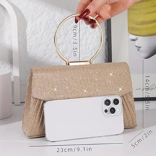 Swenil Women's Sparkling Evening Clutch Purse with Detachable Chain Strap Wedding Purse Sparkling Party Handbag Clutch for Prom, Dinner Wedding Cocktail Party and Festive Occasions (Golden) 4