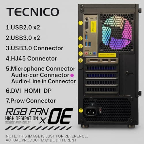TECNICO Gaming Desktop PC, i5 3470, 16GB DDR3, 512GB SSD, 4GB Graphics, 22-inch IPS Borderless Monitor, RGB Keyboard Mouse Headphone Set, Webcam, WiFi 5
