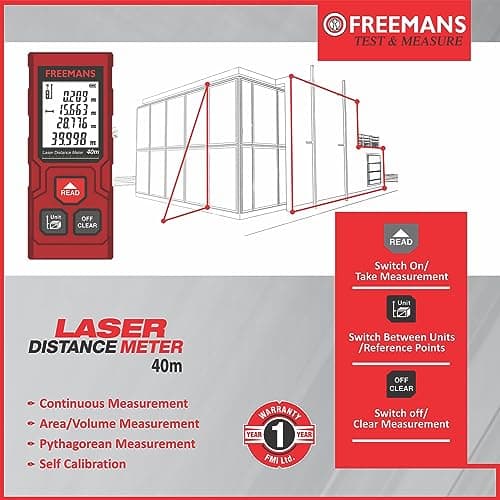 FREEMANS PROECO-L40 40m Laser Distance Meter with Area, Volume, Pythagorean Measurement and Self-Calibration Function, Carry Bag and Batteries Included, Best Suitable for Indoor Measurements 3