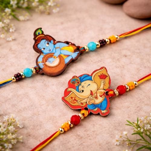 Riddhika Ventures Stylish Kids Rakhi Bracelet (Set of 2) with Roli Chawal and Greeting Card (P11P12) 5