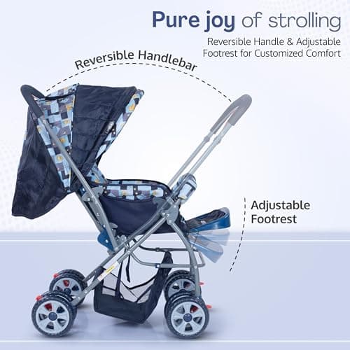 LuvLap Starshine Baby Stroller/Pram for 0 to 3 Years, New Born/Toddler/Kid, Lightweight,Adjustable backrest, 360° Swivel Wheel, Large Storage Basket, Reversible Handlebar (Blue) 2