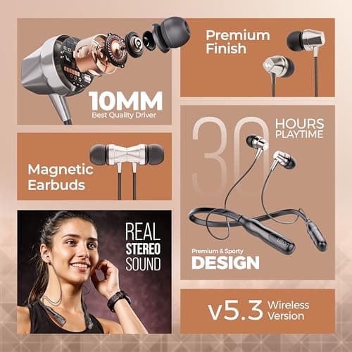 UBON U6 Series Wireless 30 Hrs Playback, Dual Pair, Fast Charge, Magnetic Buds, Bluetooth Neckband with Mic (Black) 2