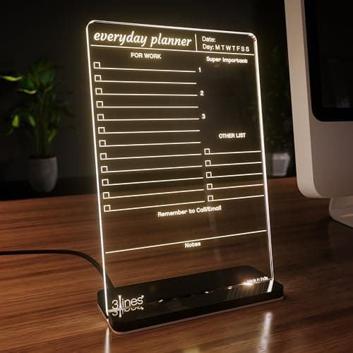 3 Lines Glowrite Illuminate Your Ideas! Acrylic LED Writing Board with USB Stand/Base | Ideal for Home & Office | Unique Gift | Made in India | with 2 Markers | Everyday Planner | Regular