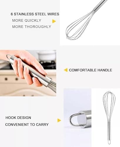 KitchenFest® Stainless Steel Kitchen Manual Egg Beater Cake Baking Tools Hand-held Whisk Mixer, 10 Inch 3