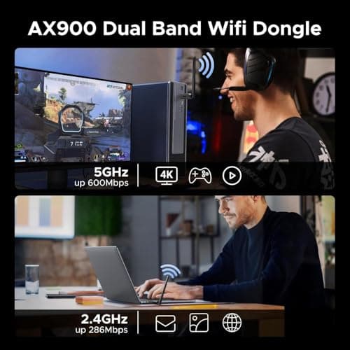 ARVOX AX900 900 Mbps WiFi 6 + Bluetooth 5.4 Wireless Network USB Adapter for Desktop PC with 2.4Ghz/5Ghz High Gain Dual Band 5 Dbi Antenna Wi-Fi, Supports Windows 11/10 MU-MIMO WPA3 OFDMA 3