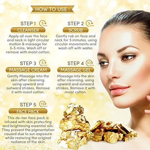 Herbaltree 24 Carat Gold Facial kit For Anti-Ageing, Radiance & Instant Glow with Gold Dust & Vitamin E for Brighter Skin | Suitable for Women & Men (525 gm +5 ml) 4
