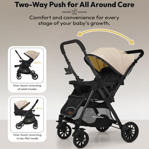 StarAndDaisy Foldable Baby Stroller for 0-3 Years Infant & Toddler / Travel Pram for Baby with Storage basket & Lockable Wheels, Multi-Level Recline & Adjustable Footrest, Removable Tray , Safety Harn 4