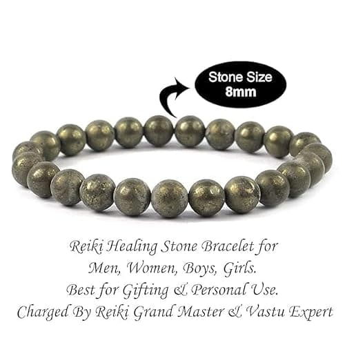 Certified Pyrite Bracelet for Men & Women, 8 mm Round Beads, Natural Pyrite Stone for Wealth, Confidence & Positive Energy, Reiki Charged Stretchable Jewellery 3
