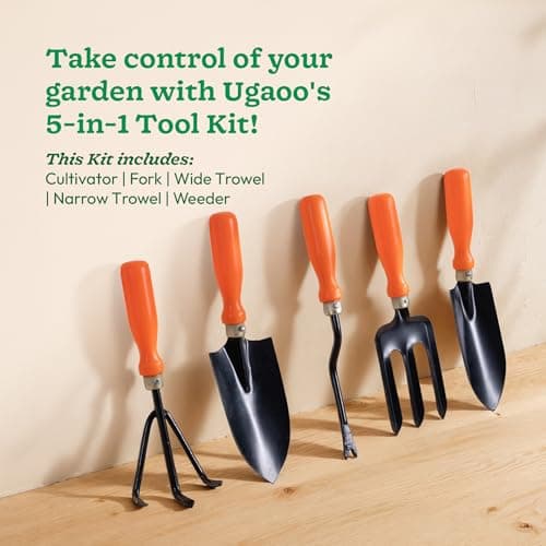 UGAOO Gardening Tools Kit for Home Garden – 5 Pcs Garden Tools Set with Cultivator, Fork, Narrow Trowel, Wide Trowel & Weeder | Heavy Duty Planting Tools for Home Gardening 2