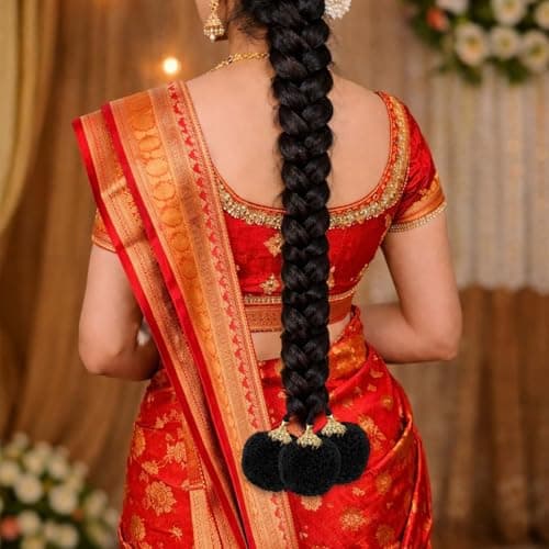 VAMA FASHIONS Traditional Savaram Kuchulu Wedding Jada Gantalu Bridal Black Hair Decoration Jadai Gondalu Bharatanatyam Kuchipudi Kunjalam Jada Kuppulu For Women 5