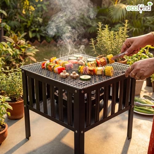 ecofynd Portable Charcoal Barbeque Grill, Modern Foldable & Compact BBQ Set for Home, Picnic, Camping, Traveling, Outdoor Cooking, Bonfire, Heavy Duty Firepit Tandoor Tools (Stellar Black, BBQ005) 6