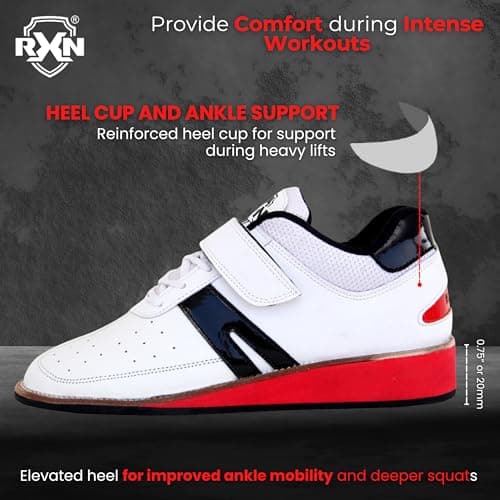 RXN Gold Medalist Weightlifting Shoes for Mens (White, 9 UK) 5