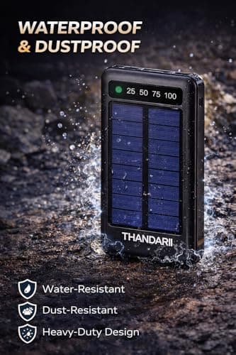 THANDAR 10000mAh Solar Power Bank Fast Charging Waterproof Dual USB with LED Display, Outdoor Portable Charger with Type-C Cable 5