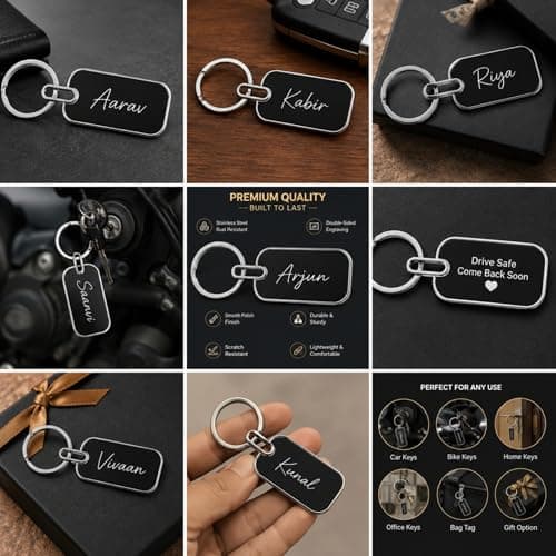 Personalized Stainless Steel Name Keychain with Double-Sided Engraving | Custom Engraved Keyring for Men & Women | Durable Metal Name Tag for Car, Bike, Home & Gift Use (Black Keychain) 3