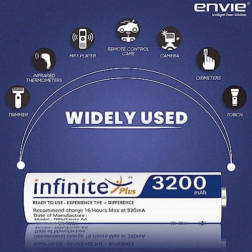 Envie Infinite Plus AA High Capacity (3200mAh) Ni-MH Rechargeable Ready to Use Battery Pack of 4 4