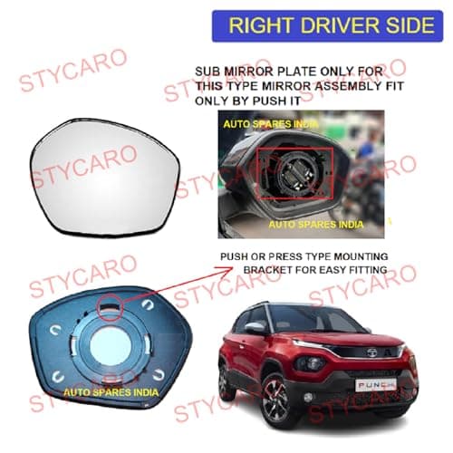 STYCARO- Side View Mirror Glass/Sub Mirror Plate compatible with Tata Punch 2021-2025 Year Model (RIGHT DRIVER SIDE) 2