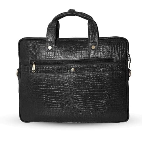 UZR INDIA Croc-Textured Leather Messenger Bag, Luxury Formal Sling for Men (Black) 5