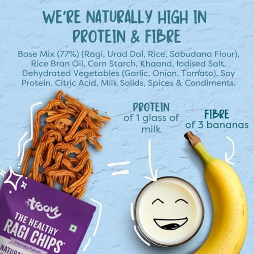 Troovy Healthy Masala Ragi Chips | Tasty & High Protein Snacks | 30% Of Protein Needs | No Palm Oil, Cholesterol or Trans Fats | No Junk & Chemicals | 70g (Pack of 3) 5