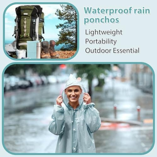 PALAY® Rain Ponchos for Adults Reusable EVA Raincoats with Hood for Women Men Camping Hiking Music Festival Outdoor Activities Pack of 2 Blue 3PCS 5
