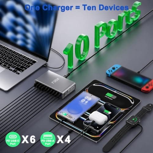 CUBONIC 730W GaN Charging Hub, 10-Port Desktop Charger with 6 USB-C and 4 USB-A Ports, Multi Device Charging Station for Home, Office, Travel & Workstation Setup (730 W) 5
