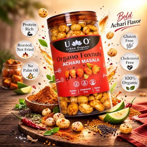 Urban Organic Organo Foxnuts COMBO of 3 Roasted and Flavoured Makhana | Healthy Snack | Namkeen Snacks | Puff Nuts | Gluten Free | Cholesterol Free | Protein Rich | Fiber Rich | With Calcium & Magnesi 5