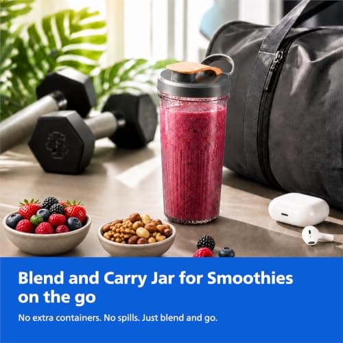 Philips HR2613/00 Mini Blender | 2 Blending Blades & 1 Frothing Blade | ProBlend Technology | 3 Unbreakable Food-Grade PC Jars | Blend & Carry | Smoothies, Protein Shakes, Cold Coffee & More (Blue) 4
